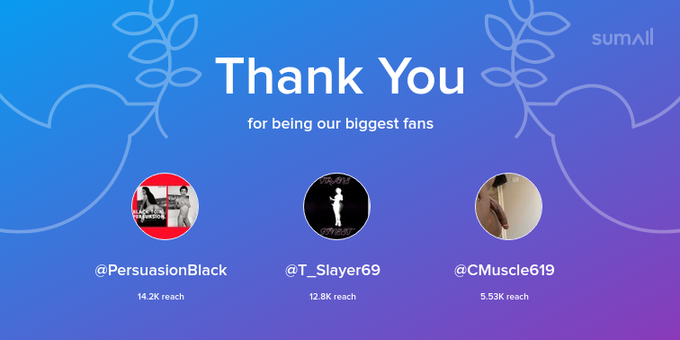 Our biggest fans this week: PersuasionBlack, T_Slayer69, CMuscle619. Thank you! via https://t.co/MQbZ2Va1B6<a href="/tag/this"class="tags"><span>#this</span></a><a href="/tag/part3"class="tags"><span>#part3</span></a>