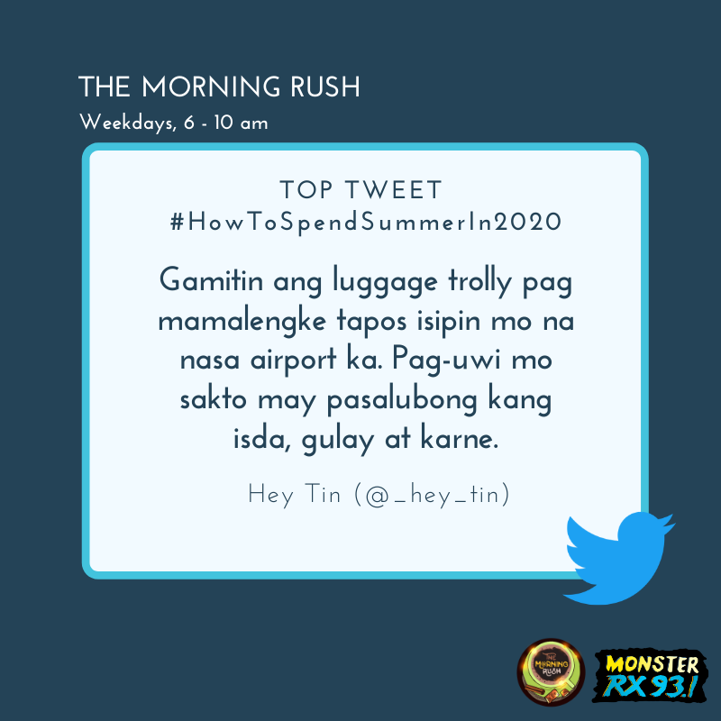 RX931's tweet photo. #HowToSpendSummerIn2020 from @_hey_tin
#TheMorningRush #Quaran10 https://t.co/NlfKIemn8V