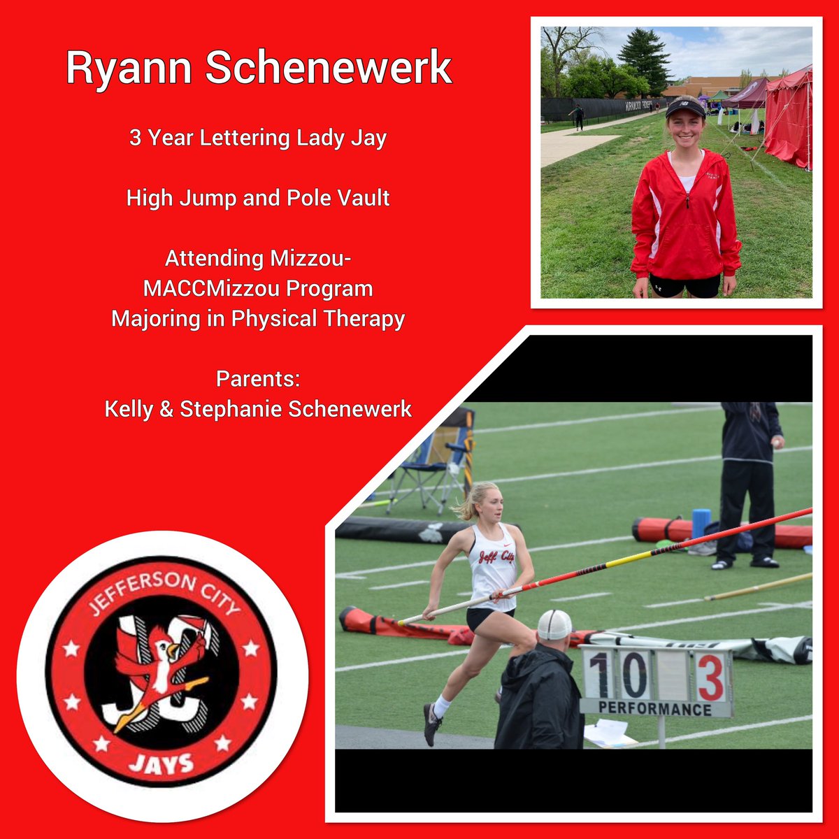 JCTrackField1's tweet photo. 2020 Senior shotout to this young lady.  We will miss you and your leadership.  Good luck at Mizzou I know you will do big thing.  It’s been a joy watching you grow as a leader.  #JayPrideForever! https://t.co/K6EVSDrWoJ