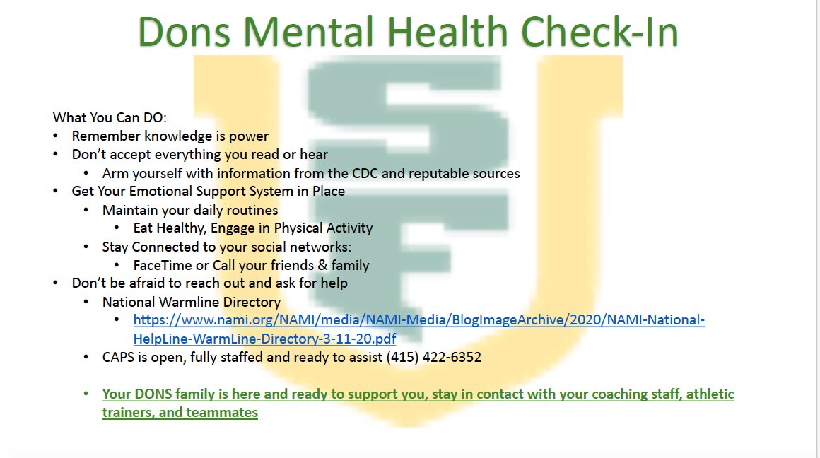 USFDonsAP's tweet image. Dons Mental Health Check-In #1 @DonsAthletics