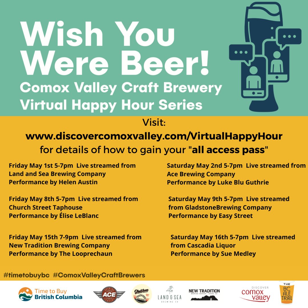experience_CV's tweet photo. The Wish You Were Beer! Virtual Happy Hour series continues!
By joining the event pages https://t.co/oZ6Vg3Zm3t and https://t.co/6TCO0gLJ9F you'll receive event &amp; performer info &amp; the "access code" to the live stream events!@churchtaphouse @CascadiaLiquor @BCAleTrail #TimetobuyBC https://t.co/mmv6vvNpoD