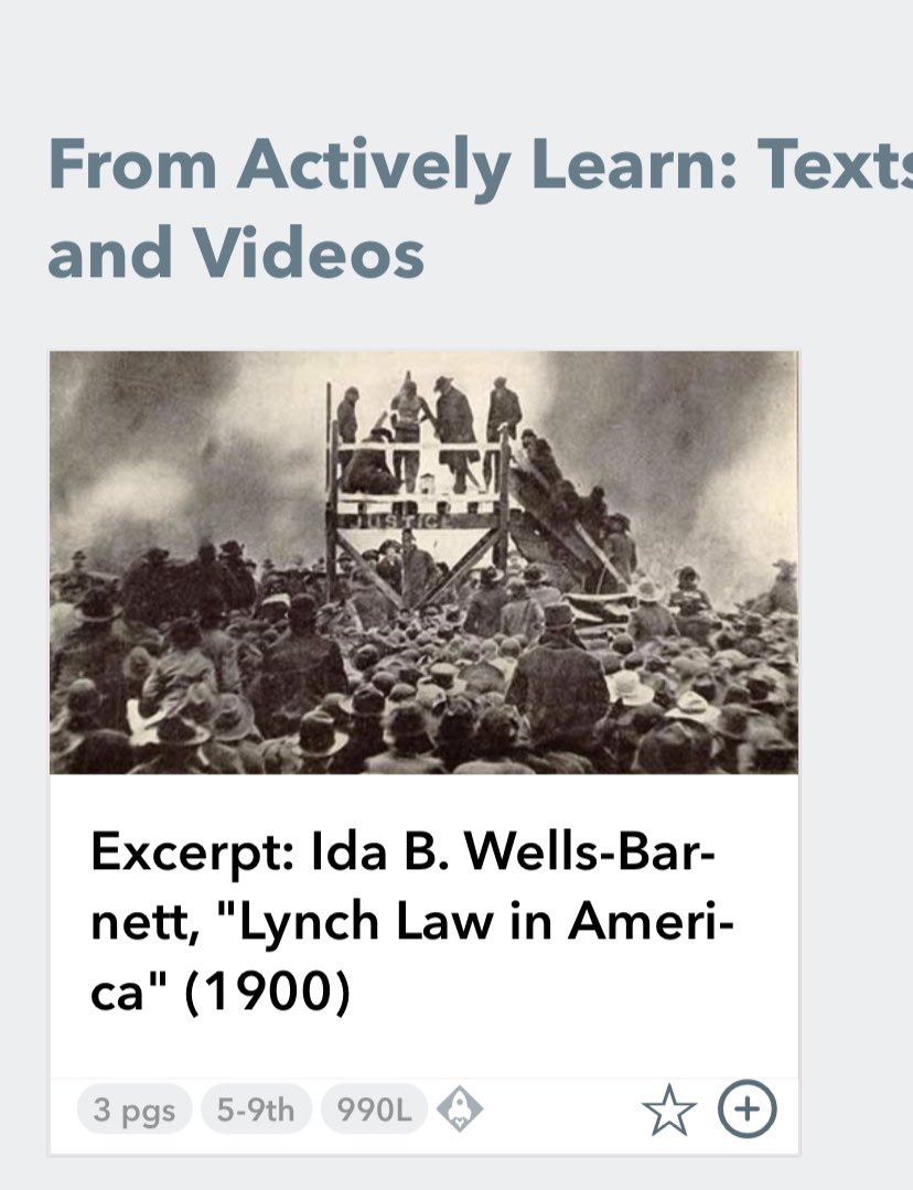 teacherlearner6's tweet photo. Great primary source assignment on Ida B Wells- honorary Pulitzer Prize recipient 2020 @activelylearn #remotelearning #distancelearning https://t.co/eEoCqxDmxq