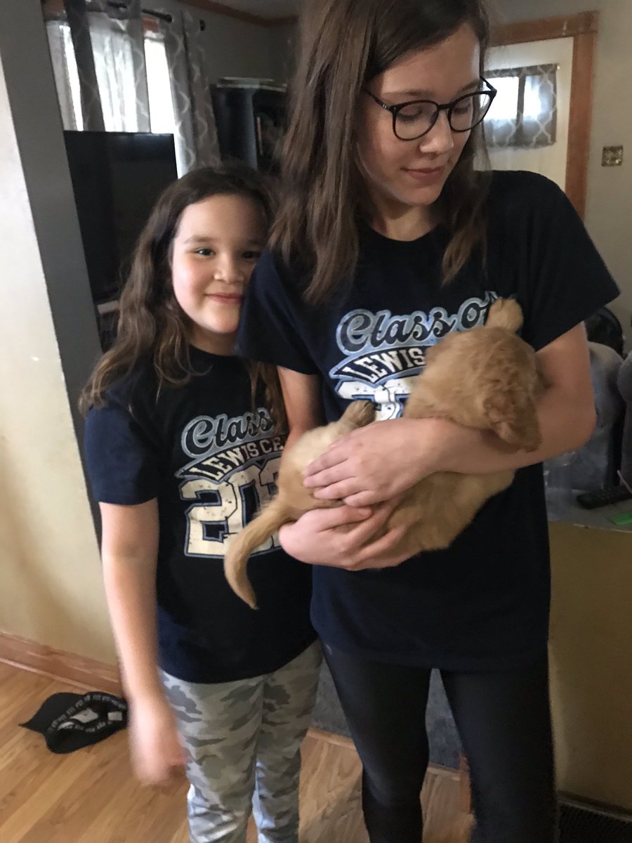 Kym312925's tweet photo. Aubree (5th grade) and Alexys (3rd grade) with their puppy Oakley! @TH_Principal https://t.co/mSdJyie6kV