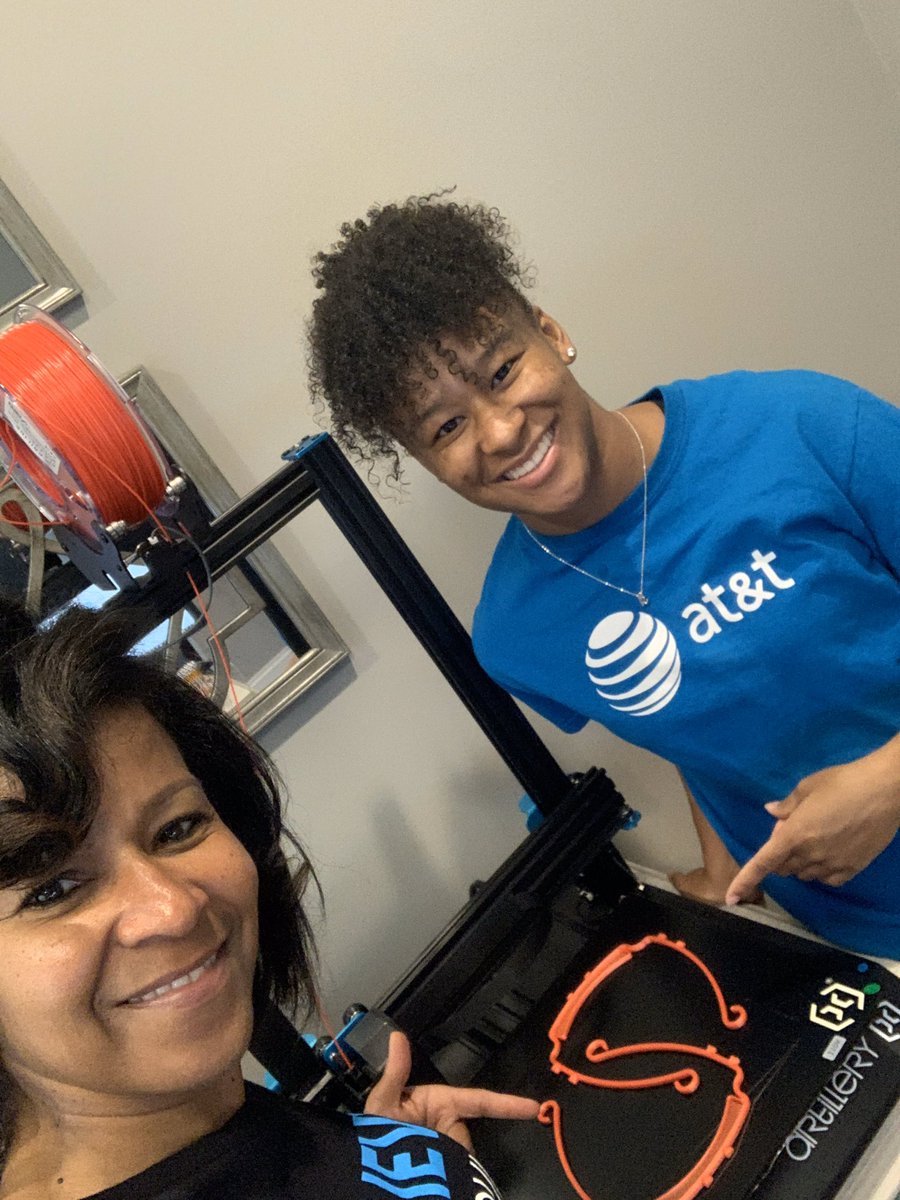 MarieH1213's tweet image. So excited to have my 3D printer setup to begin the process of creating PPE face shields for frontline medical personnel as part of Project SAFE at AT&amp;amp;T. Shout out to my 19 year old daughter Krysten for doing all the work 🤣. #ConnectedTogether #ATTImpact #LifeAtATT