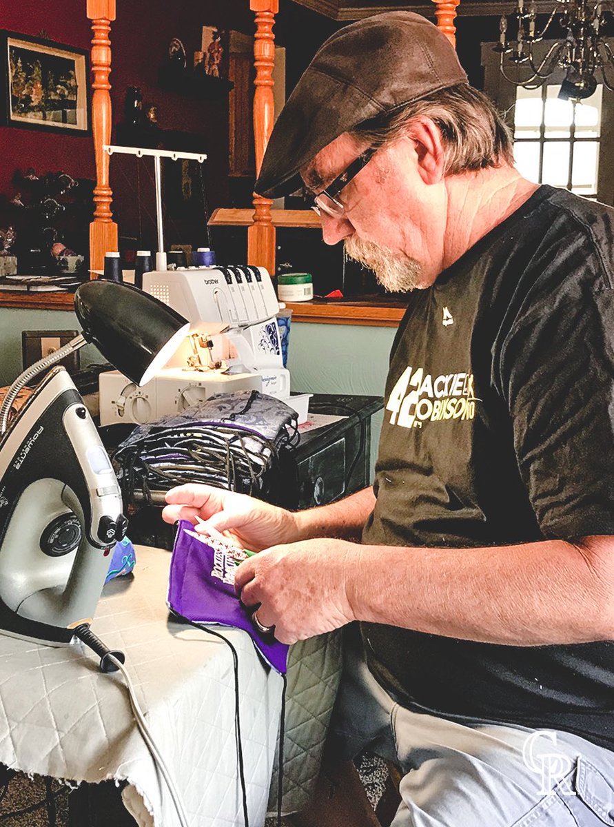 Rockies's tweet photo. The Crawfords &amp; Drakes made half of the Rockies masks in their living room.

A retired respiratory therapist, Paul now owns Twisted Rabbit Creations, a bath and body store in Pueblo. A friend asked if they’d make a mask, it took off from there. This design includes filter insert. https://t.co/JiedTJ9DmI