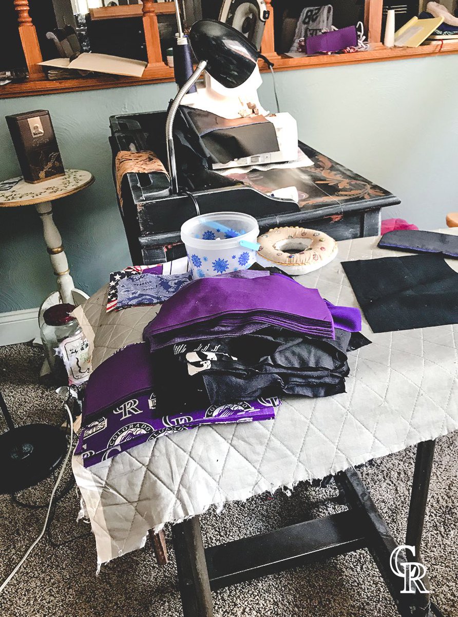 Rockies's tweet photo. The Crawfords &amp; Drakes made half of the Rockies masks in their living room.

A retired respiratory therapist, Paul now owns Twisted Rabbit Creations, a bath and body store in Pueblo. A friend asked if they’d make a mask, it took off from there. This design includes filter insert. https://t.co/JiedTJ9DmI
