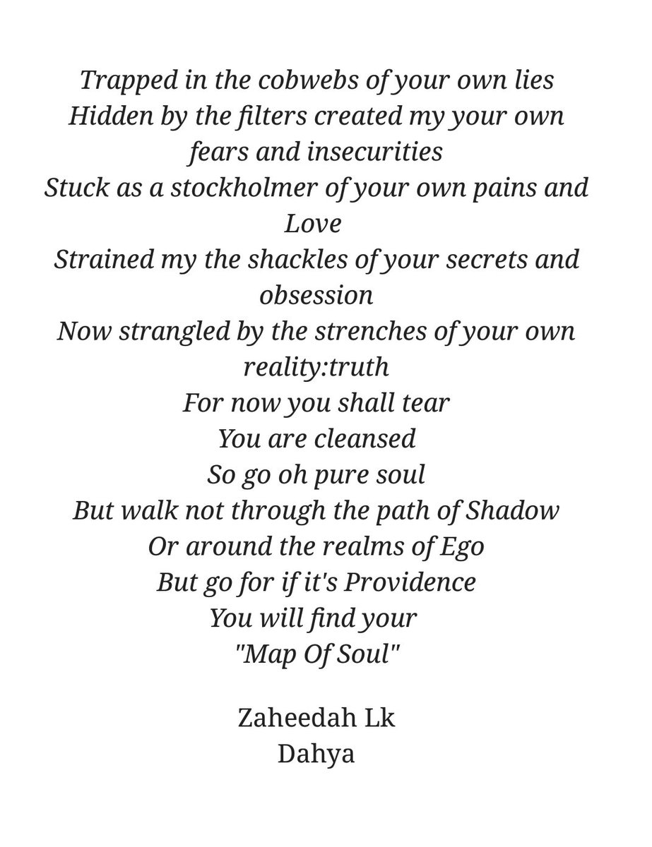 Zaheedah_'s tweet photo. So my poetry today was inspired by BTS love yourself trilogy and map of soul and also by the book Jung map of soul
#MAPOFTHESOUL7 #mapofthesoul #MOTS7 #BTS #BTS_ARMY_BULLETPROOF_TOGETHER #BTS_ARMY_BPT #bts2020 #ARMY_OF_THE_DAY #ArmysRespectUs #ARMY_Project #poetry #Poetry_Planet https://t.co/zPOrxfNlo1