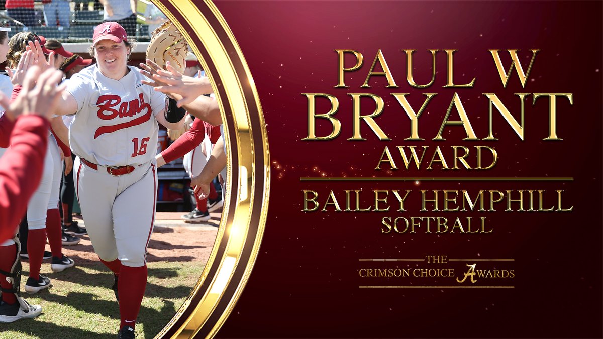 UA_SAAC's tweet photo. The 2020 Paul W. Bryant Female Scholar-Athlete of the Year is All-American &amp; Softball Academic All-American of the Year Bailey Hemphill!

#CCAwards2020 #StillTideTogether #RollTide https://t.co/fHuz9dbT7C