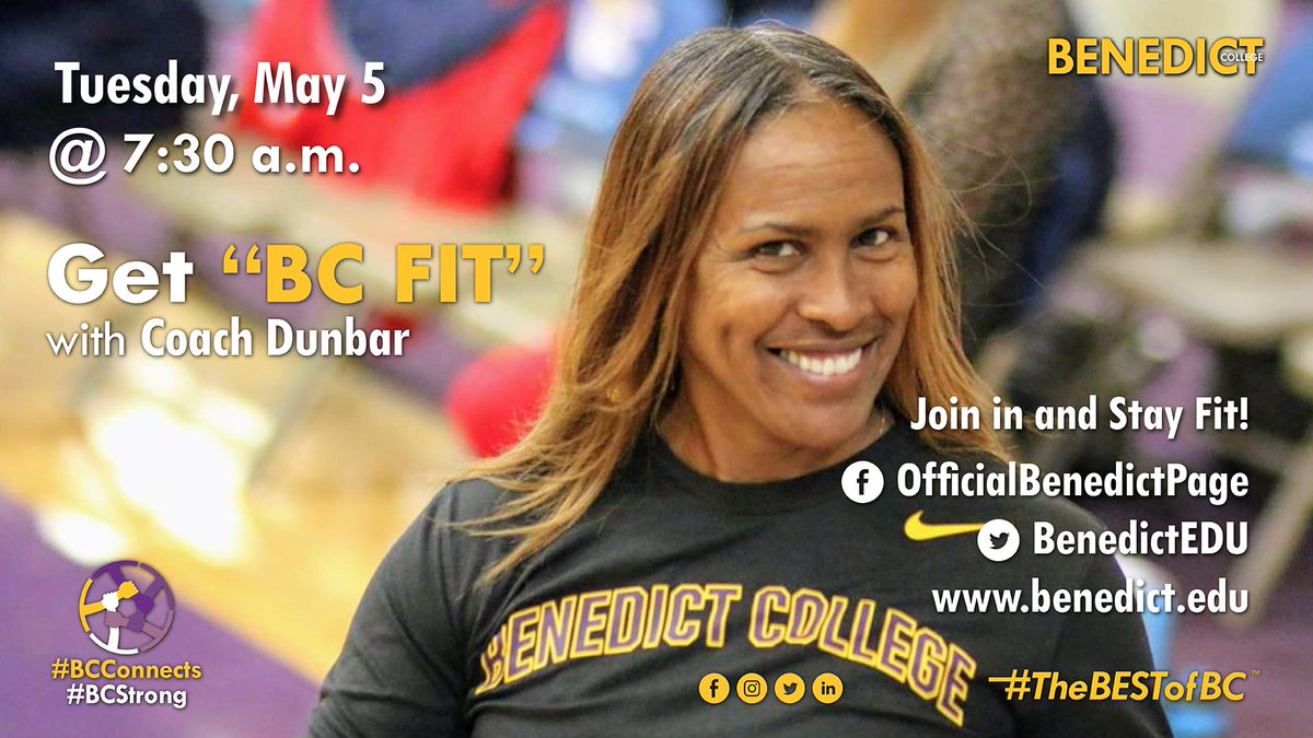 BenedictEDU's tweet photo. Did you know that exercise increases brain performance? Rejuvenate and refresh while you get your morning workout in with Coach Dunbar! Get BC Fit! #BCFit #TheBESTofBC https://t.co/9rpIUsWADt