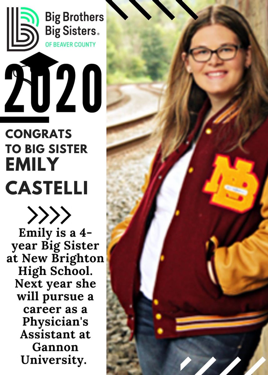 BBBSofBC's tweet photo. So much ❤️for our 2020 Graduates. Stay tuned to learn about these remarkable young people.
First up, Emily Castelli, New Brighton HS, "The most rewarding part of being a Big was seeing my Little outside of mentoring sessions and how happy he was! #BiggerTogether #Classof2020 https://t.co/MpS2HeWghR