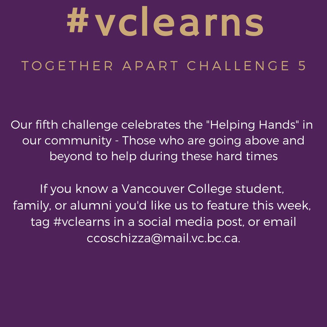 For the past few weeks, we've been celebrating virtual #vclearns Together Apart Challenges, showing how we can still be together, even though we may be physically apart. Check out today's newsletter for more information on our 5th challenge launching this week! #vclearns