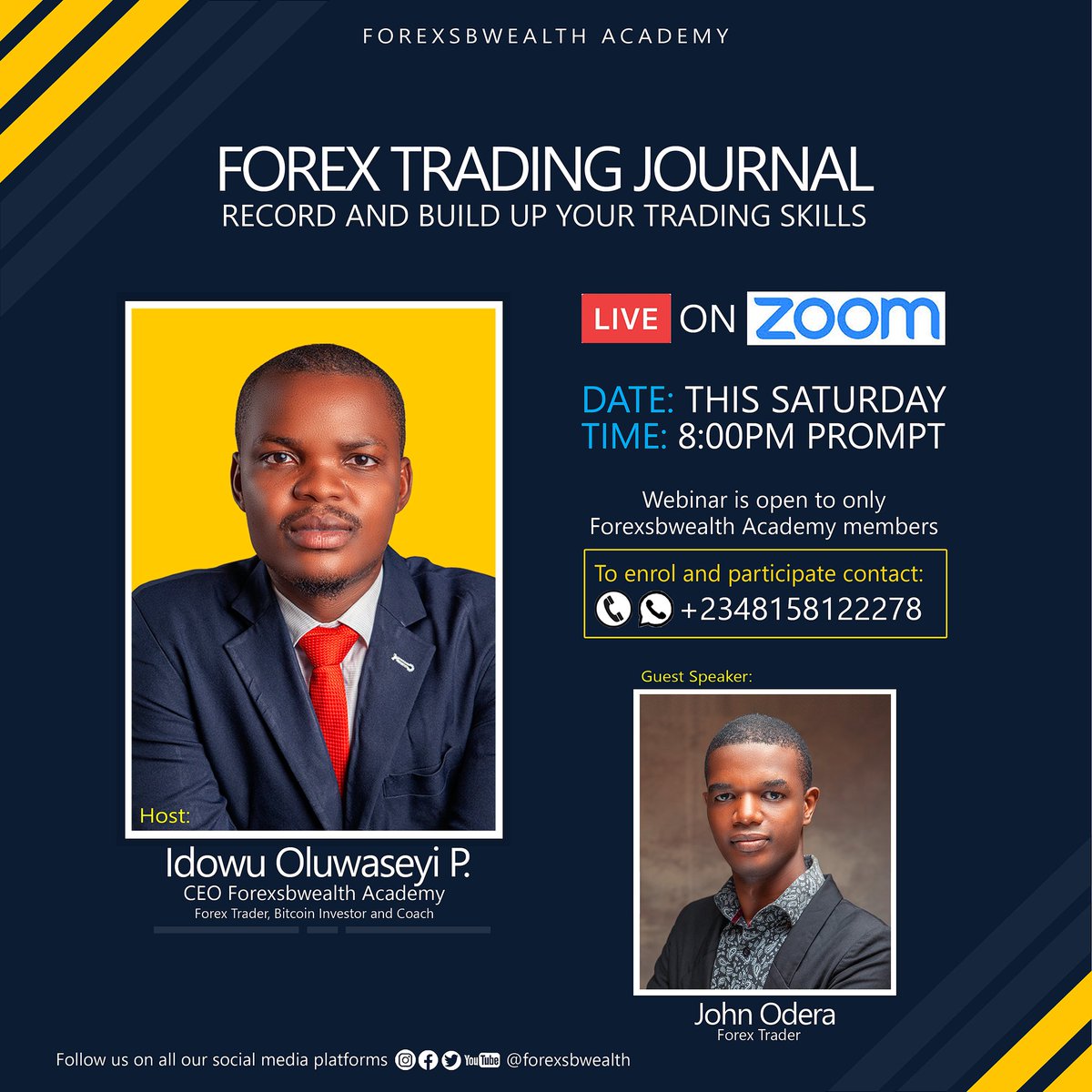 You don't want to miss this Saturday webinar
Learn how to set up your trading journal

#Forexsbwealth #forex #forexnigeria #tradeforex #learnforex #learnforextrading #learnforextradingonline #makemoney #makemoneyonline #concistency #profitableforextrader #successfulforextrader #