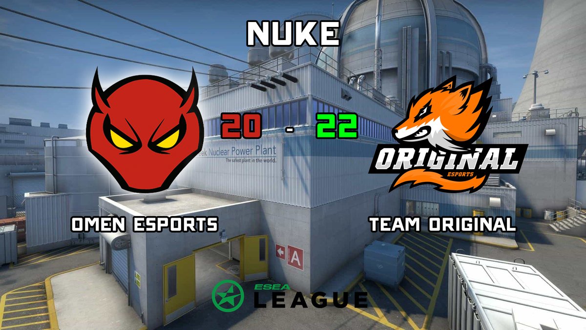 #CSGO 

<a href="/ESEA/">ESEA League</a> Open EU (de_nuke)

<a href="/omenesportsorg/">OMEN eSports</a> 20 - 22 <a href="/ORIGINALTeameS/">ORIGINAL Team eSports</a> 

DEFEAT! Team Original give us the slip in overtime! GG WP 
Match stats here: play.esea.net/match/15962045