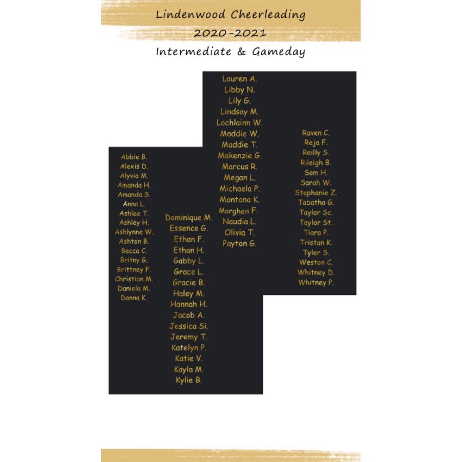 LUallsmarge's tweet photo. We are very excited to announce the 2020-2021 Lindenwood University Cheerleaders!   We can’t wait to get back to work. #7COR
🖤💛🦁 https://t.co/CLfkGMLFW2