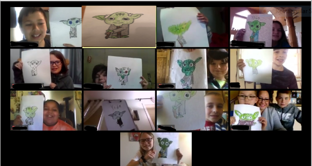 MJonesGL's tweet photo. "May the Fourth Be With You!" -- We ended our class Zoom meeting this morning with a fun directed drawing of Yoda!  #GLCSryan https://t.co/V9telDgZjp