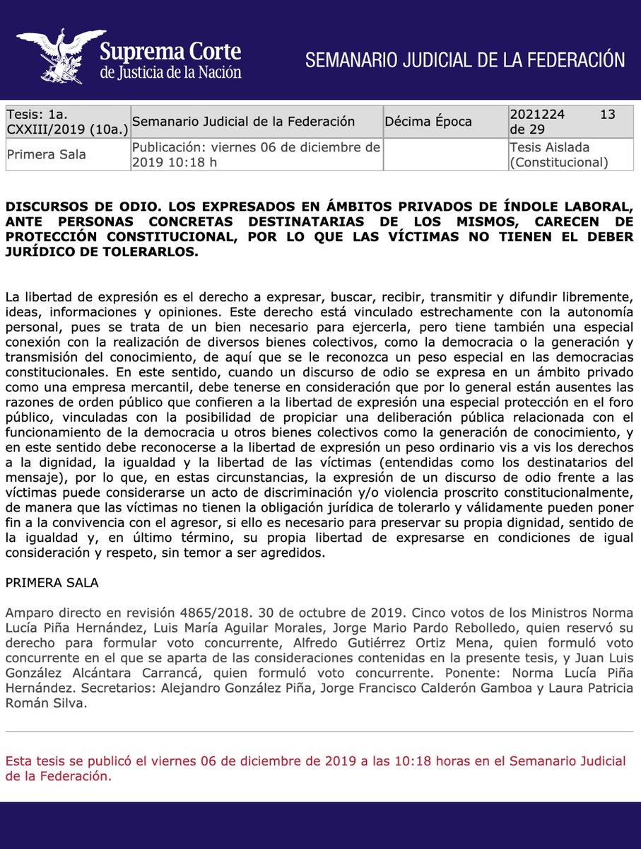 SCJN's tweet photo. Los discursos de odio en una empresa privada no tienen protección constitucional, las víctimas no tienen que tolerarlo y pueden poner fin a la convivencia con el agresor.

📝  https://t.co/7Nf0Fybj94 https://t.co/sbA4TOVUCk