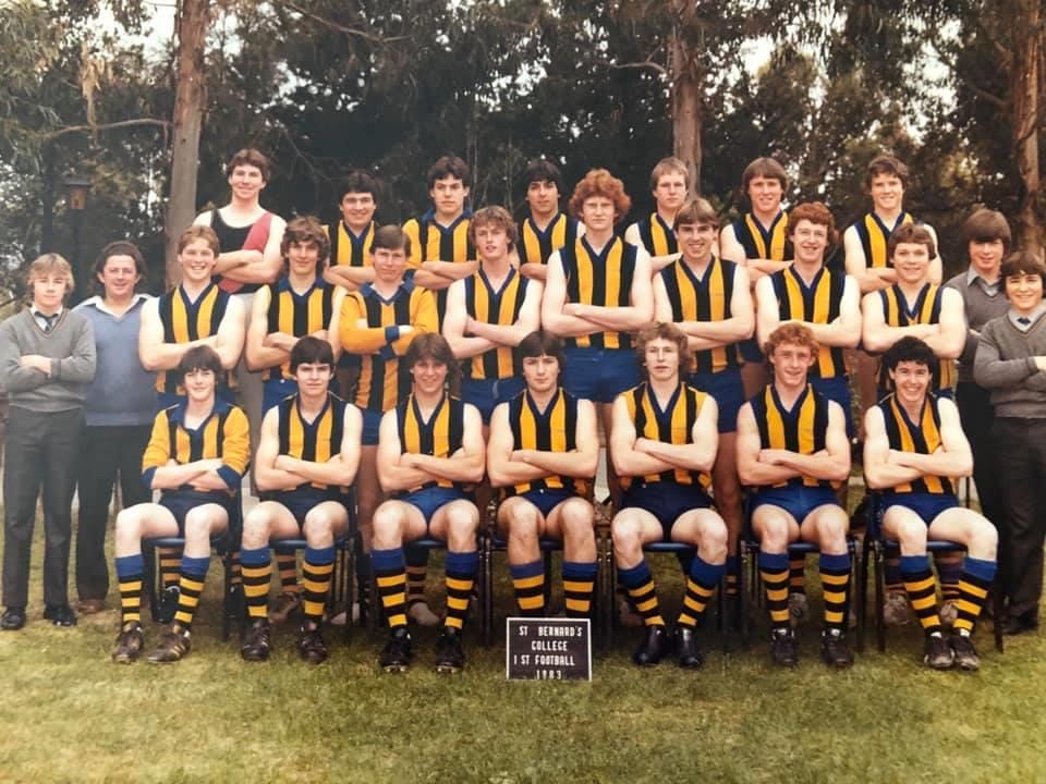 stbernardsfc's tweet photo. @stbernardsfc football flashback 1983 college team -plenty of redheads and no sun tans back in the day at the snakepit !!- afl umpires boss hayden kennedy @UmpireAFL seated front row right and big steve odwyer former @melbournefc B&F winner middle row #snakepit #footyflashbacks https://t.co/153OHWCYLM