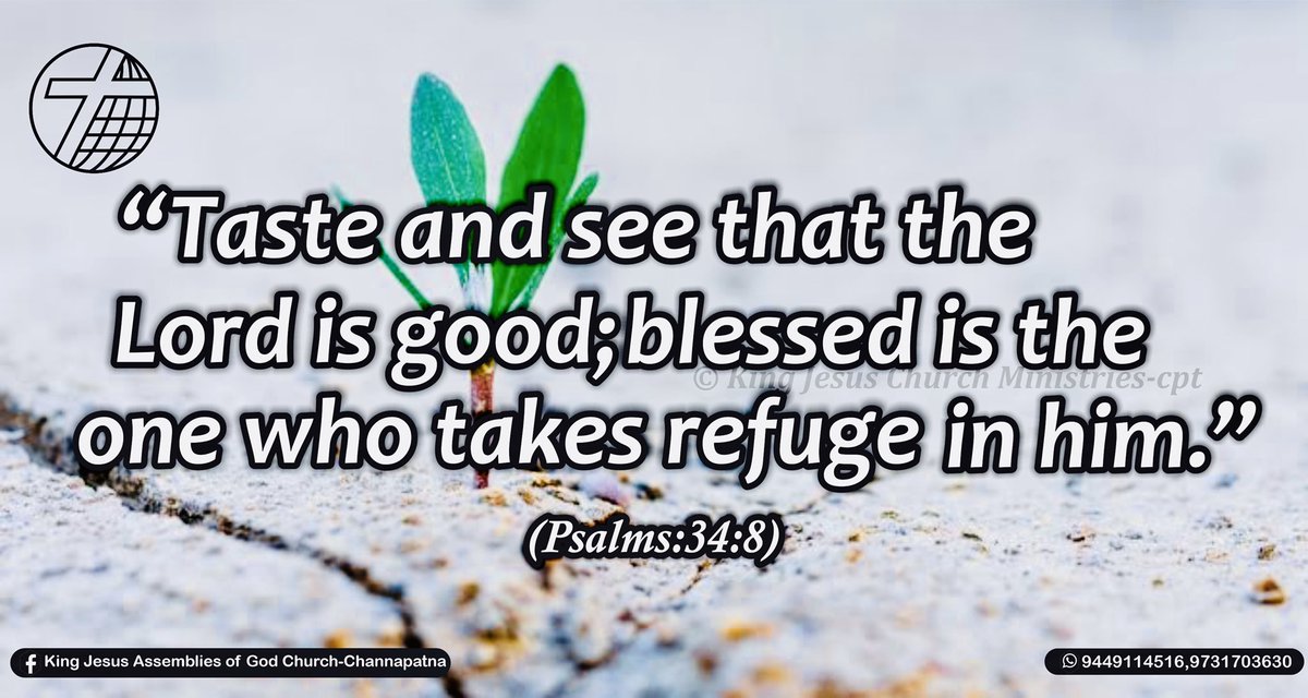 KingAssemblies's tweet photo. Taste and see that the lord is good; blessed is the one who takes refuge in him 
#dailybread #KingJesuschurch #KingJesusChurchMinistries #promiseverses#promiseoftheday #blessingword #psalms:34:8 https://t.co/kZJ98yVYfZ