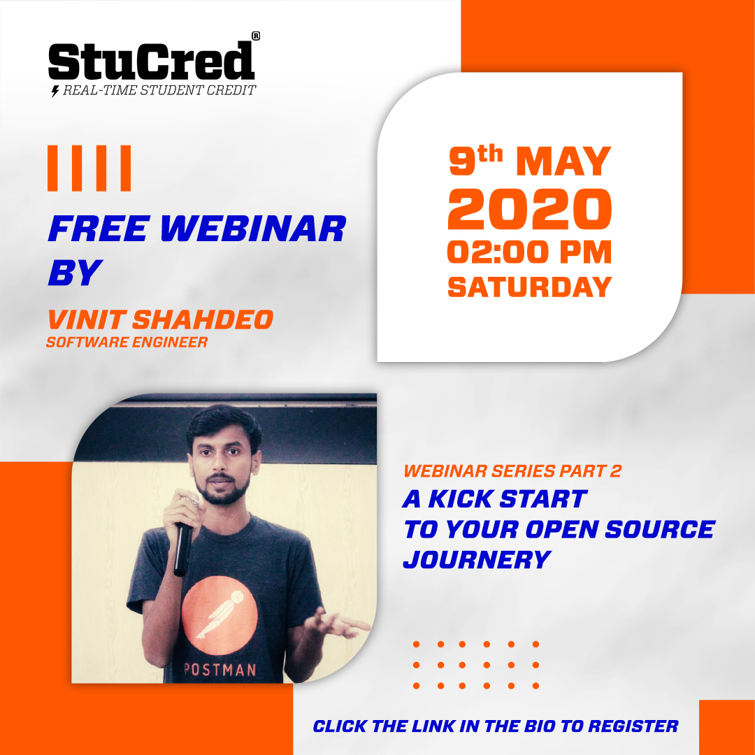 stucred's tweet image. StuCred invites you to join the 2nd session of our FREE WEBINAR on #OpenSourceCoding with @Vinit_Shahdeo on May 9th, 2020 at 2 PM. No Coding knowledge required! Anyone can join!
Registration link - forms.gle/zVUvJc5rZnb5vW…
#StuCred #Webinar #FreeWebinar #Students #Coders #Coding