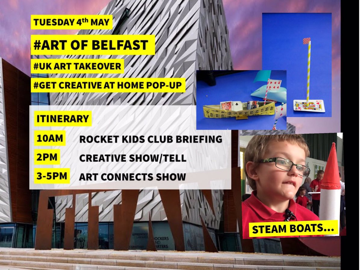 ST3AMCo's tweet photo. @PaulGarvey4 BIG DAY TODAY...
Weโre in LIVE IN BELDAST AT 10am and 3pm
And have arranged for a very special lad, a former pupil of @chrisdysonHTโs to meet a very special person
Itโs our #ARTofBELFAST Day - our first #GetCreativeAtHome Pop-Up on our #UKArtTakeOver with @GetCreativeUK https://t.co/ZTemGIVhOd
