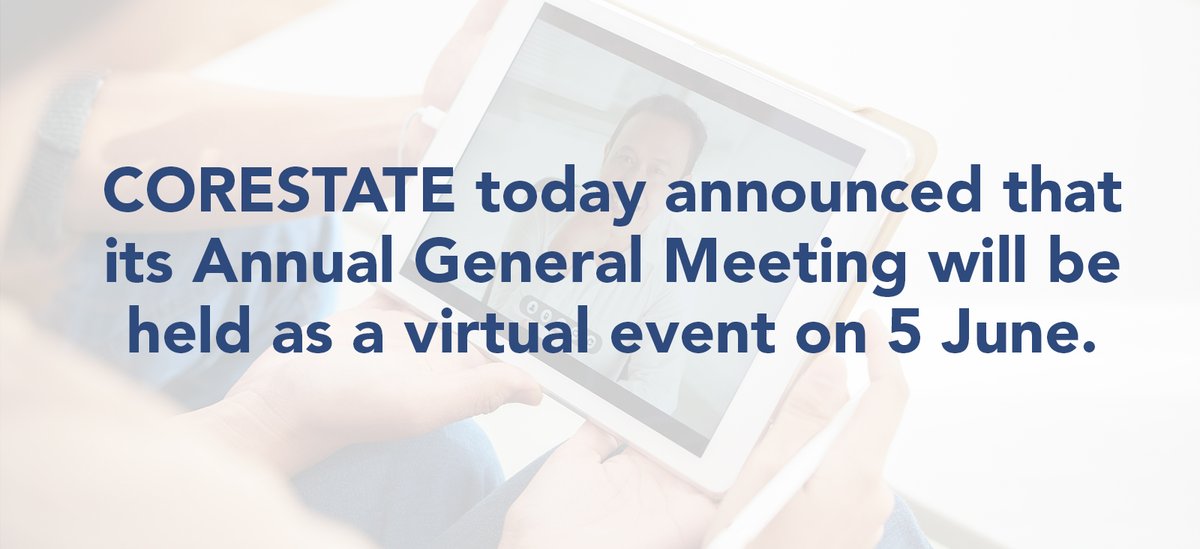 CORESTATE_Group's tweet photo. Corestate today announced that its Annual General Meeting will be held as a virtual event on 5 June. Further information can be found here: https://t.co/QJSQ8FakMq

#corestate #investments #investment #investmentmanager #assetmanager #clientfocus #corestatecapital #investors https://t.co/hhXOLcdoCU