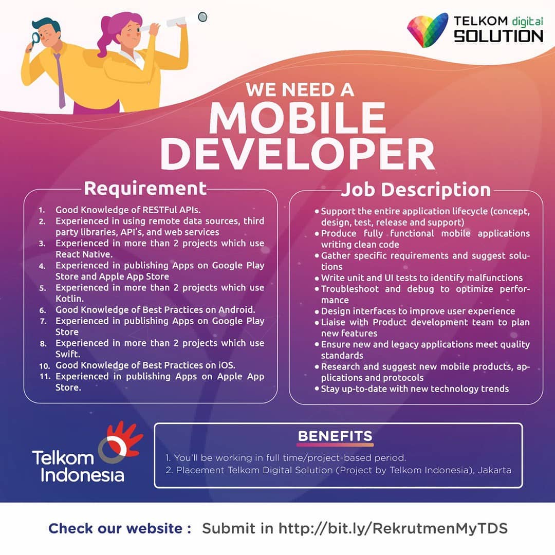 LokerBDGID's tweet photo. TELKOM DIGITAL SOLUTION
.
We are hiring
- MOBILE DEVELOPER
.
.
#bandung #lokerbdg #loker #infobandung #infobdg #lokerbandung #lowongankerjabandung #infolokerbdg #karirbdg #bandungjuara #lokerindonesia #bdgjobs #lokernas #lokerbdgid #infolokebandung #lokerjabar #lkbj #jobbandung https://t.co/jceJYoJsg1