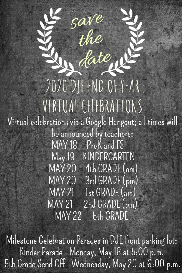 JeterElem's tweet photo. End of Year Celebration Information! Virtual google hangouts for all and milestone celebrations for Kinder and 5th....please save the date! #JaguarPride #PawsUp 🐾 https://t.co/vo4QaKEPdb