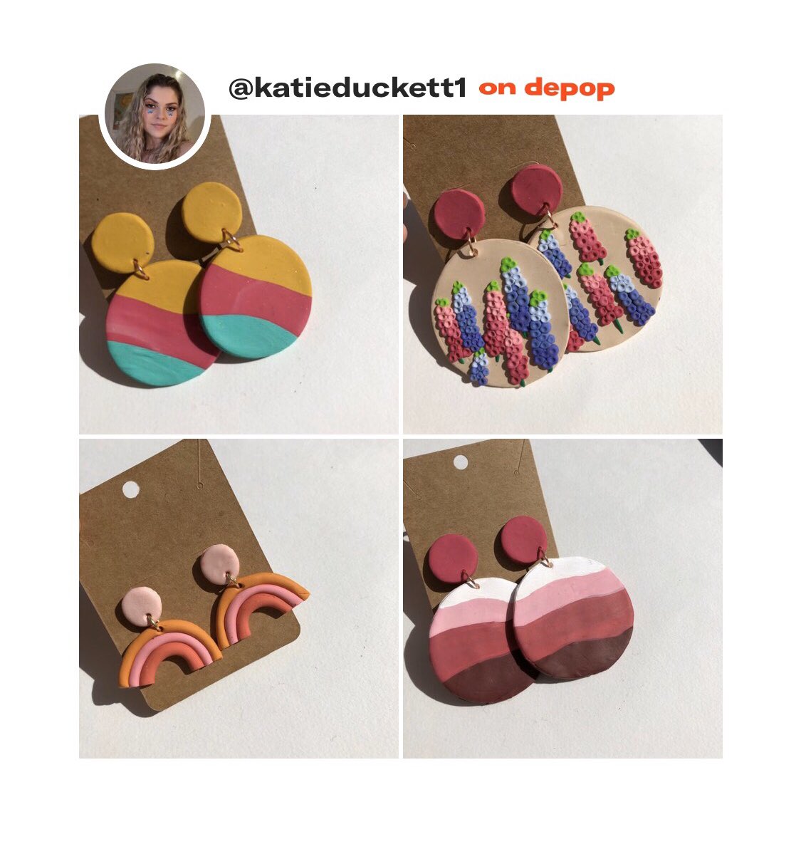 papacheeto's tweet photo. check out my depop to see some cute earrings i made out of clay and a sprinkle of me dogs hair for good luck https://t.co/1sbAx7jcQ4