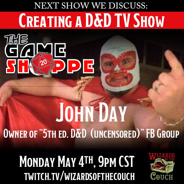 WizardsCouch's tweet photo. Come join us on the Couch! to talk with comedian @this_kevinsmith as we discuss making a TV Show about Dungeons &amp; Dragons! #DND #DND5e @dnd_retweets @cockeyedgaming @DannyLeeGrimes @TPKGames @praetorsrejects  @ThatKevinSmith @lukegygax https://t.co/H0gVyAA0Dw