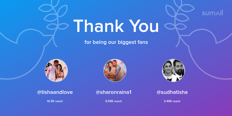 Our biggest fans this week: tishaandlove, sharonraina1, sudhatisha. Thank you! via sumall.com/thankyou?utm_s…