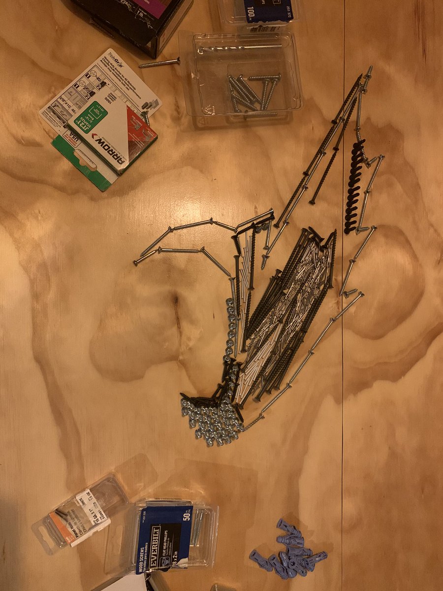 fields_EHS_art's tweet photo. I have a small wood shop in my garage so decided to dig into my collection of nails and screws for the Monday #Falconchallege 💜🧡 Fun way to end the day @gbrasg @KAkins_EHS https://t.co/ezVLDTLpfp