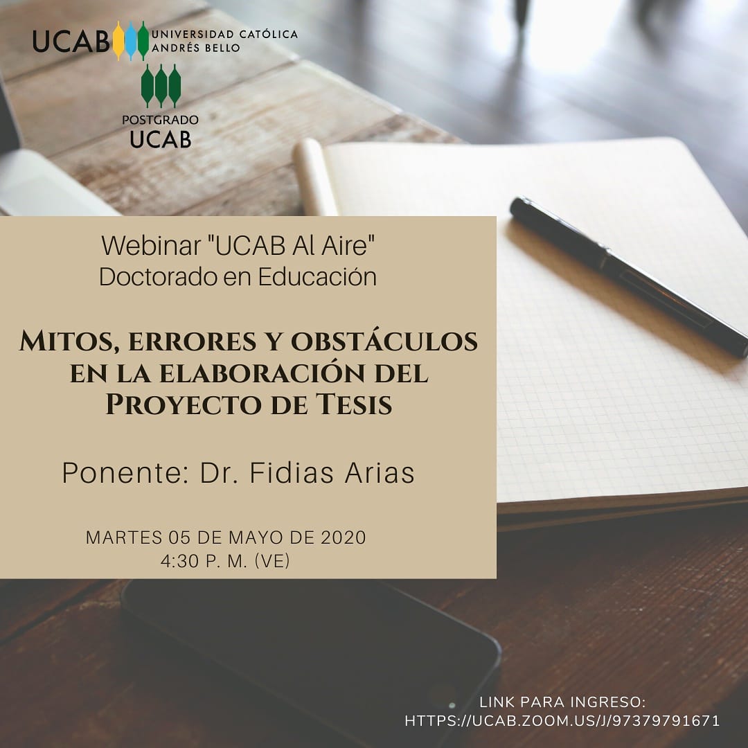 #Ucabista, No te pierdas mañana la videoconferencia “Mitos, errores y obstáculos en la elaboración del proyecto de tesis”, está organizada por <a href="/PostgradoUCAB/">Postgrado UCAB</a> y dará inicio a las 4:30 p.m. Ingresa en el siguiente link: ucab.zoom.us/j/97379791671