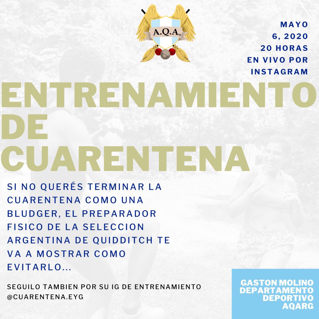 AQArg_Quidditch's tweet photo. Este miércoles a las 20 horas nuestro PF dará un entrenamiento en vivo para todos aquellos que quieran sumarse.💪
Que en cuarentena no se pierda la motivación por mantener la mente, la salud y el físico equilibrados.🙌
Estén atentos a la cuenta regresiva!
Los esperamos🤾‍♀️🤾‍♂️ https://t.co/5xjHBLEzwD