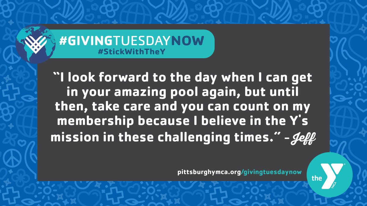 Thank you to the members, donors and friends of the Y who - like Jeff - have continued to believe in us and #StickWithTheY. We cannot wait to welcome you back into our facilities when the time is right! pittsburghymca.org/givingtuesdayn… #GivingTuesdayNow