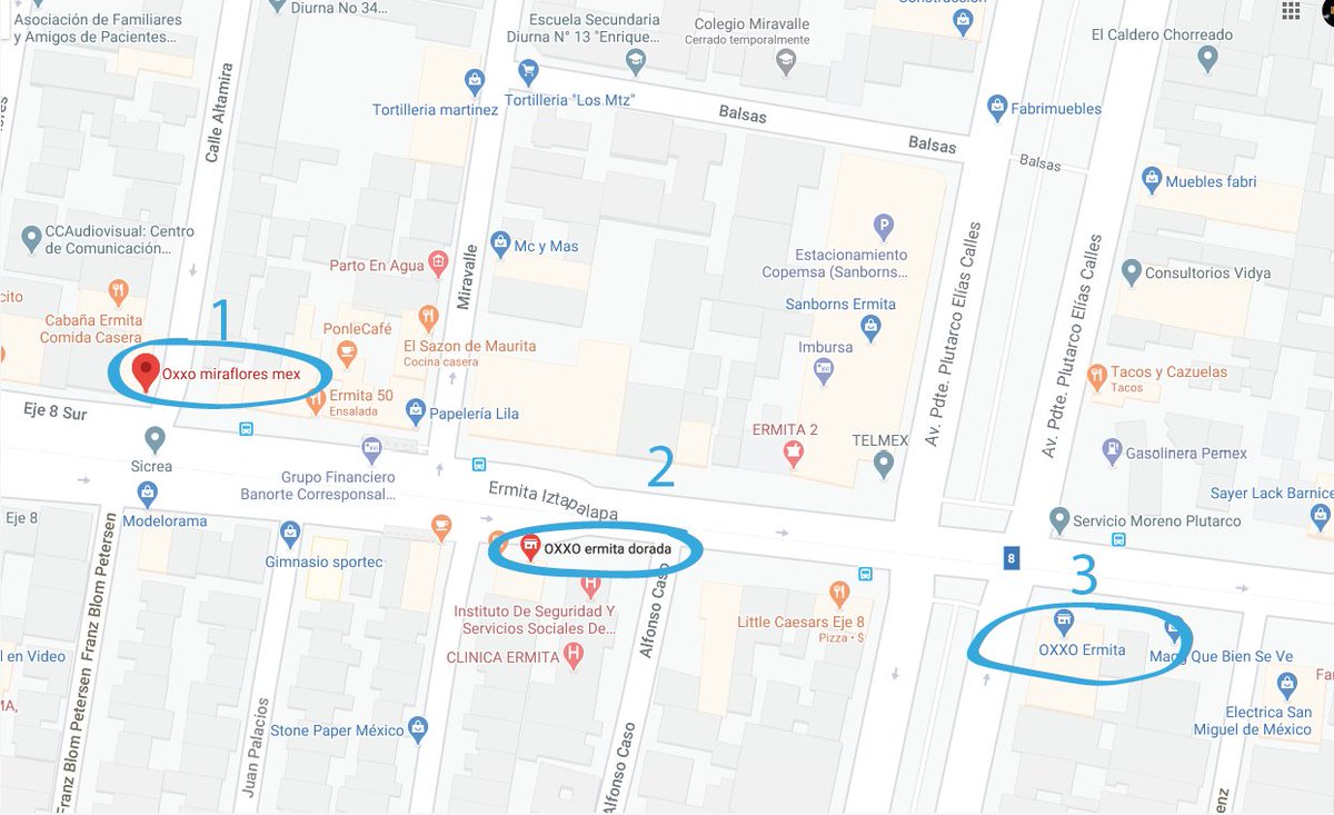 No utilizan o no cuentan con cubrebocas;
1. Oxxo Miraflores Mex.
Altamira 944, Col. Miravalle.
2. Oxxo Ermita Dorada.
Ermita Iztapalapa 52, Col. Ermita.
3. Oxxo Ermita.
Pdte. Plutardo Elías Calles 1362, Col. Miravalle.
#Covid19 #MéxicoUnido #SusanaDistancia
