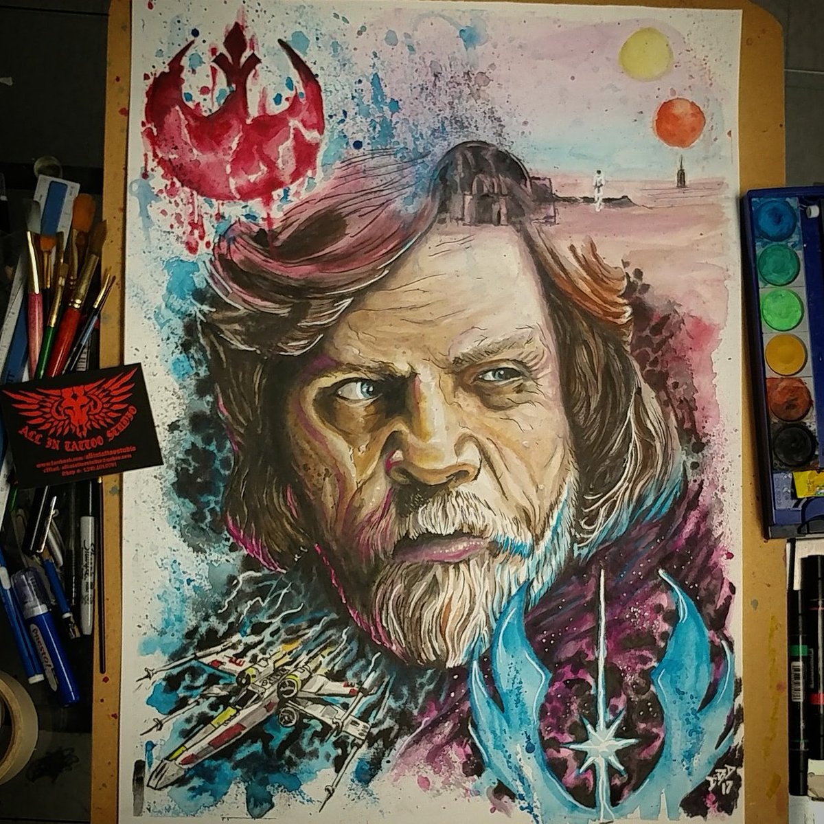 Painting I did of Old Luke Skywalker I call 'Farmer, Rebel, Hero, Jedi...' @HamillHimself #MayThe4thBeWithYou 
#watercolor #portraitpainting #StarWars #sanantonioartists