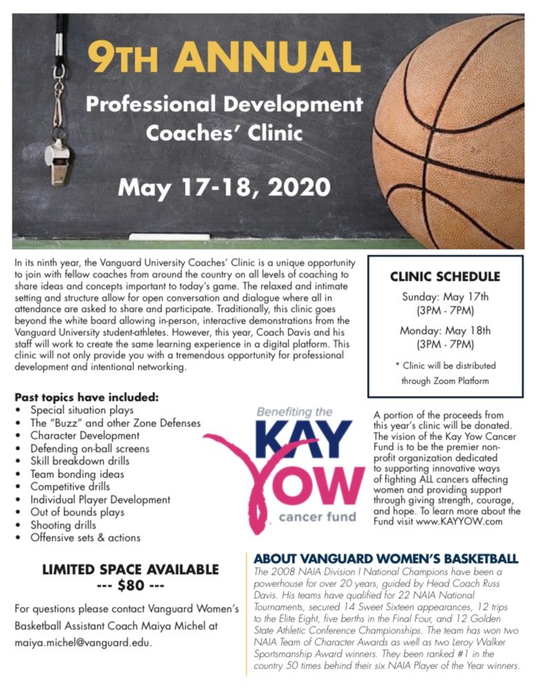 Cal Swish Nike EYBL/VU Russ Davis (@calswish_nike) on Twitter photo Registration open for virtual coaches clinic. Confirmed Head coaches from UCONN, UCLA, Oklahoma, Louisville, TCU, Iowa State, LSU, Arizona, DePaul,
Clemson, Oregon, UCSB and <a href="/debbieantonelli/">Debbie Antonelli</a> <a href="/KayYowFund/">Kay Yow Cancer Fund</a> Registration open for virtual coaches clinic. Confirmed Head coaches from UCONN, UCLA, Oklahoma, Louisville, TCU, Iowa State, LSU, Arizona, DePaul,
Clemson, Oregon, UCSB and <a href="/debbieantonelli/">Debbie Antonelli</a> <a href="/KayYowFund/">Kay Yow Cancer Fund</a>