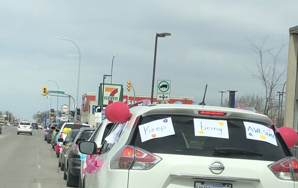 SandyJStevenson's tweet photo. We miss our students @LordNelsonWSD @WinnipegSD  so we had a parade! We loved seeing our students and families! ❤️ https://t.co/VqBlMUMluS