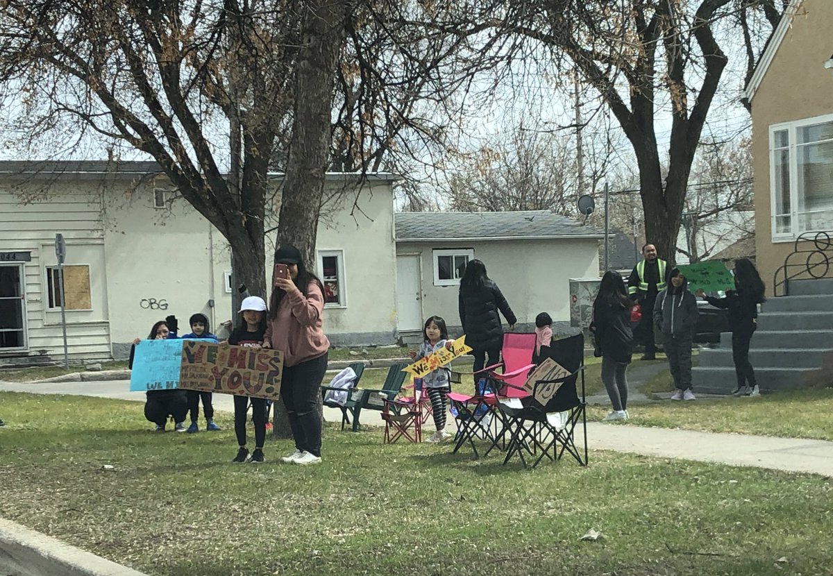 SandyJStevenson's tweet photo. We miss our students @LordNelsonWSD @WinnipegSD  so we had a parade! We loved seeing our students and families! ❤️ https://t.co/VqBlMUMluS