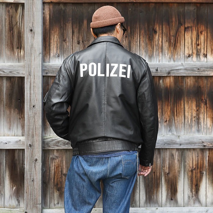 美品◆ドイツ警察風革ジャンL◆本皮ライダース　 ポリスマン　ジャケット　ムートン POLIZEI ドイツ警察 ポリスマンジャケット レザージャケット