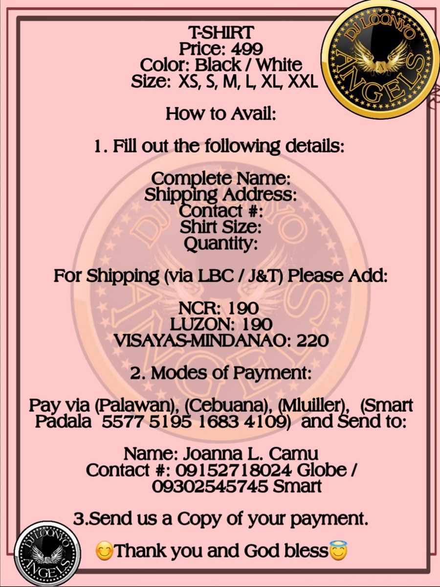 DJLoonyoAngels's tweet photo. GOOD DAY DJ LOONYO ANGELS

ANGELS MERON NA PO TAYONG MERCH AT ITO ANG PINAKA UNANG GAWA  NA MERCH NG DJL ANGELS  ITO LANG PO ANG LEGIT MERCH NG GROUP NATIN.BAWAT MAY BUMILI MAY FREE STICKER PO NG DJ LOONYO ANGELS.

THANK YOU AND GOD BLESS🥰

DJLOONYO ForCenturyTuna https://t.co/cYbIKzQ7B0