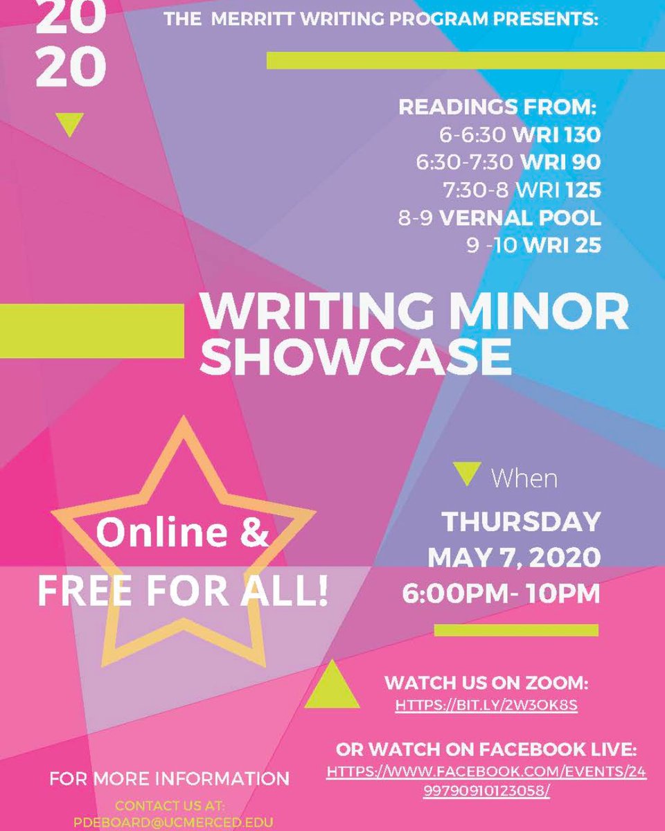 We hope you'll join us in celebrating the work of Writing Studies Students from this bizarre Spring 2020! All are welcome. Open to all!

ow.ly/oTsD50zwUWQ