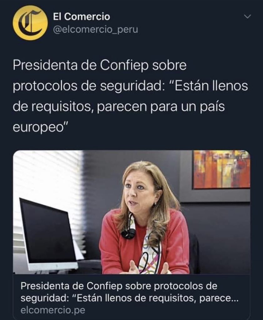 DanielUrresti1's tweet photo. Cuando la economía se considera más importante que la vida.
En mi opinión deberían centrarse primero en la reactivación de las micro y medianas empresas. Allí está el grueso de las personas que están escogiendo entre morir de coronavirus o de hambre. https://t.co/ZwlwqKRI3E
