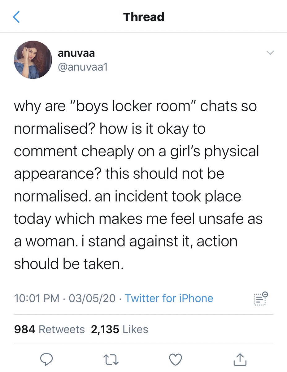 CatWomaniya's tweet photo. “I’m gonna make sure you know what being r***d is soon enough”
“You said you loved being f***ed”
“No one would r**e you even if you roam around naked in Delhi at 2 am.”

All of this came from a woman and worst, from someone who led the crusade against guys from #boyslockeroom https://t.co/zIpQ3KnCLN