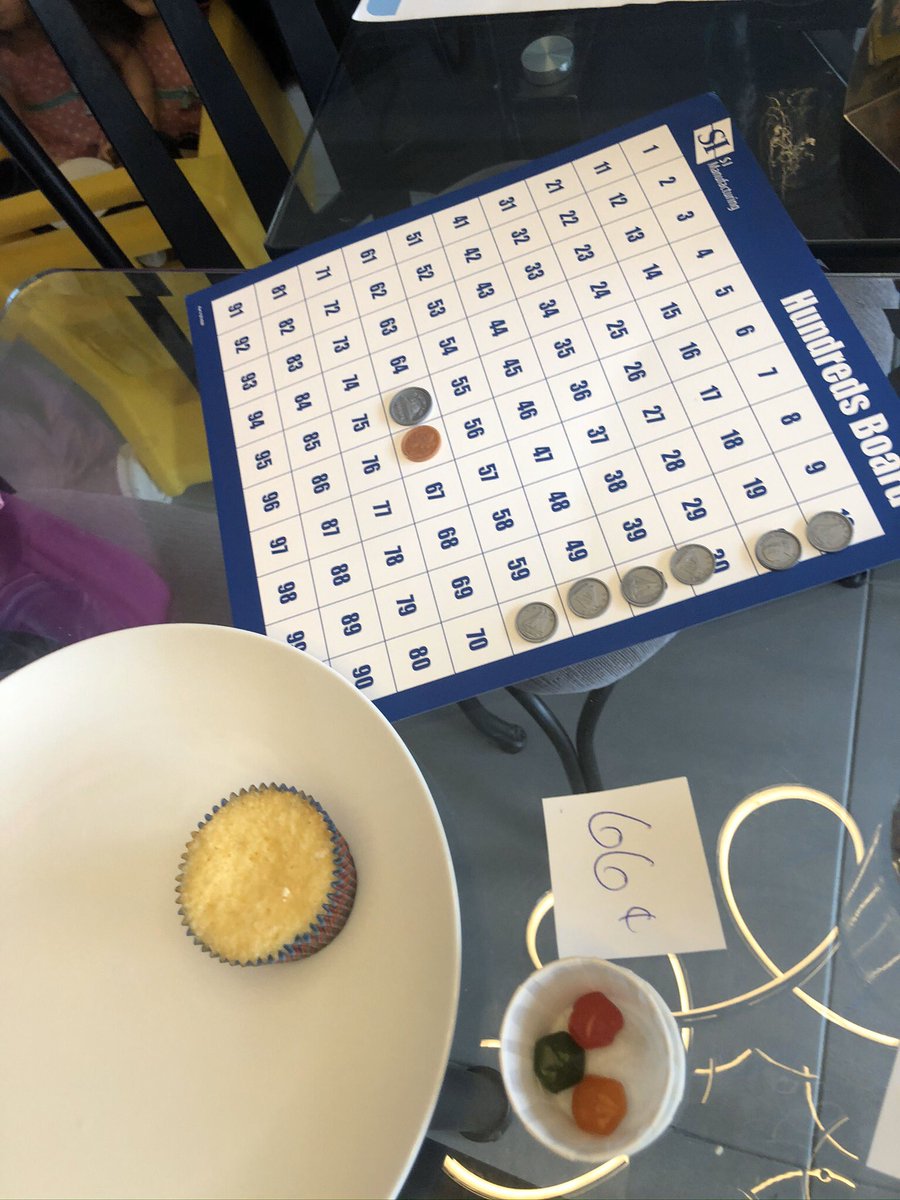 mrsgoldwasser's tweet photo. My gr 1 kid is learning about money. Is it wrong that I make her buy treats, hugs, call a friend? She’s catching on quick &amp; uses a hundreds chart as tool 2 help her. We also decorated  cupcakes (each topping had a diff price). My Gr 7 &amp; Gr 5 kids are getting in on the fun! https://t.co/W5vvMCKnPR