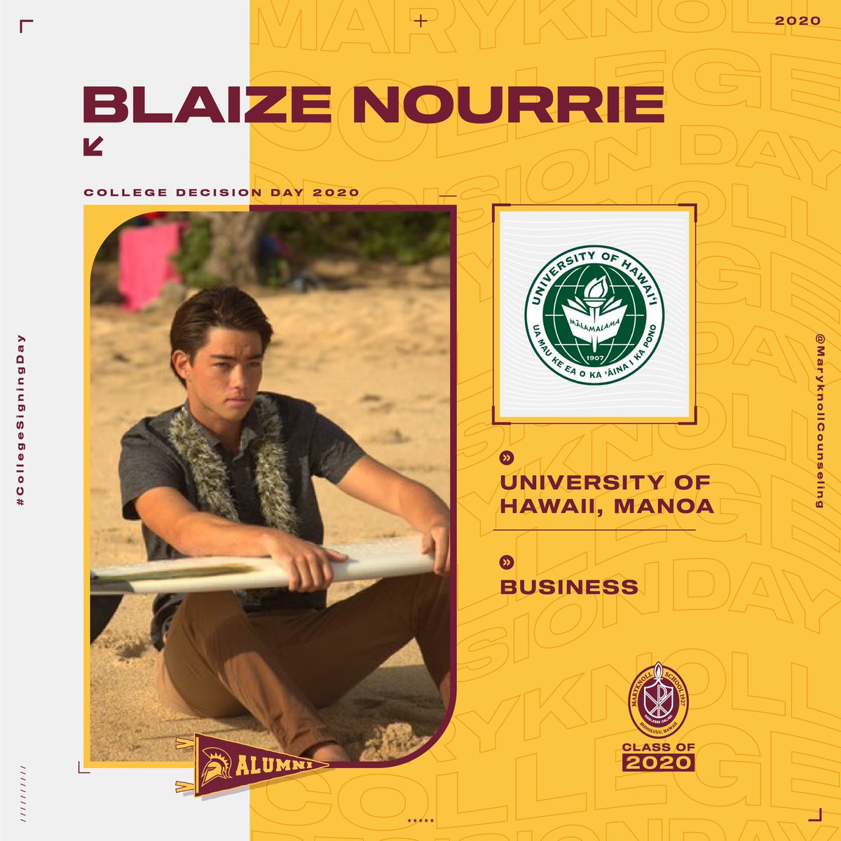MaryknollCG's tweet photo. @bettermakeroom for Blaize @uhmanoanews 

We are so proud of you and cannot wait to see how you make your mark on this world.

#spartanstrong #mymaryknollexperience 
#maryknollalumni #maryknollcg #collegesigningday #reachhigher https://t.co/Q3ZQtvbcYQ