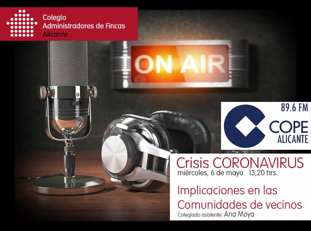 CoafaAlicante's tweet photo. Mañana, 6 de mayo, a partir de las 13.20 horas, intervendrá Ana Moya, miembro de la Junta de Gobierno de COAFA en la programación local de #CopeAlicante
#AFColegiados #Desescalada  #COVID19 https://t.co/XCjh4YPECM