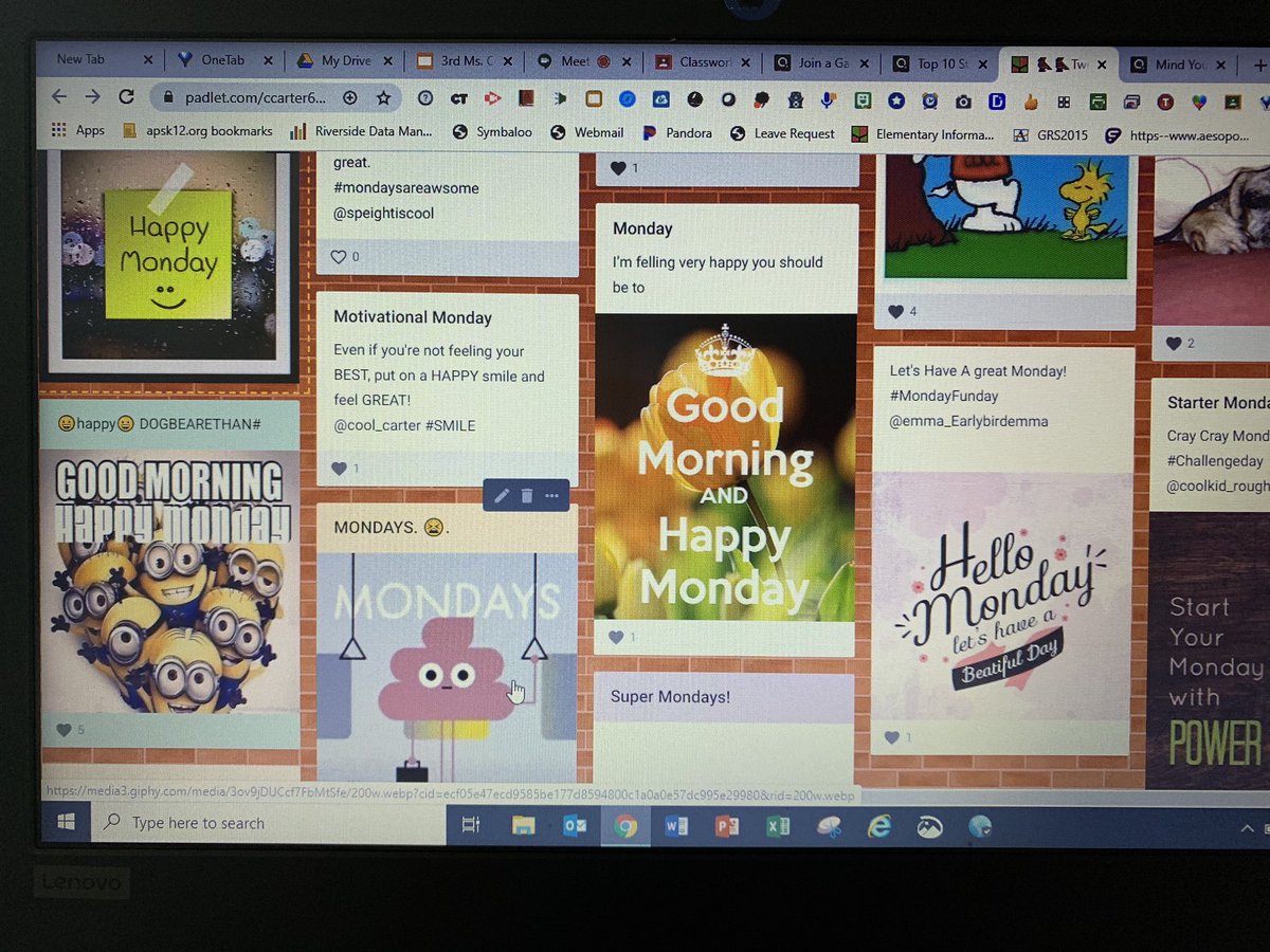 Just an <a href="/SEL_APS/">SEL in APS</a> Motivational Monday <a href="/padlet/">Padlet</a> with <a href="/APS_Gifted/">Gifted and Talented Education</a> <a href="/APS_SarahSmith/">SarahSmithElementary</a> 👩🏽‍🤝‍👨🏾👭! What’s your positive message? #nomoregloomymondays <a href="/EmilyBoatright/">Emily Boatright</a> @ptyut1999