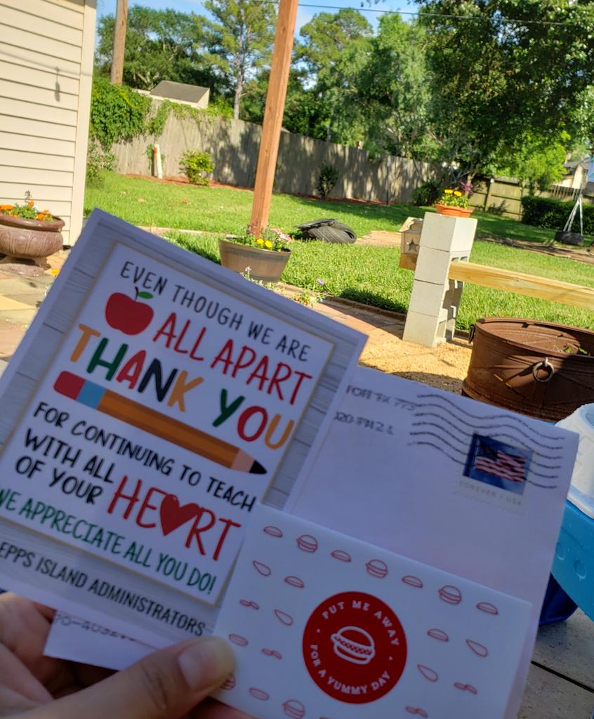 JoyceMLoera's tweet photo. Thank you @EppsIslandKISD Admin @Maryscar50 @APKarenaJarvis &amp; @CarlosC00421557 for this wonderful treat!!! It was such a sweet surprise to get this in the mail! #feelingappreciated https://t.co/ZQUUzl0W4Y
