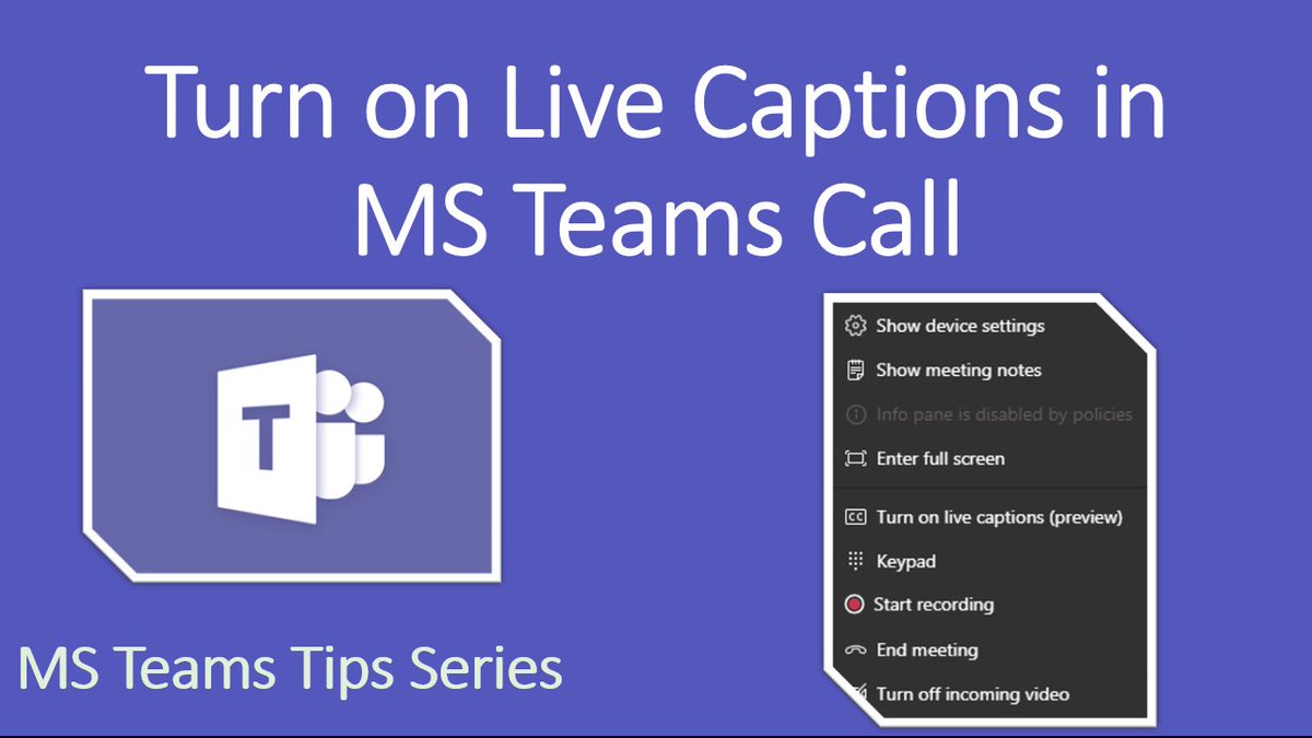 DhruvinShah16's tweet photo. Tip of the Day!
Turn on Live Captions during Microsoft Teams Call
https://t.co/eIW35rqoRk
#microsoftteams #microsoft365 #msteams #msteamstips https://t.co/GRuxTial7F